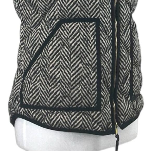 J.Crew Vest Down Filled Quilted Puffer Herringbone Black Tan Women’s Size Small - Picture 10 of 13